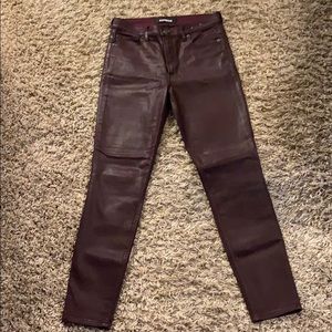 Express maroon Stretch crop Leggings faux leather skinny leg sa 4